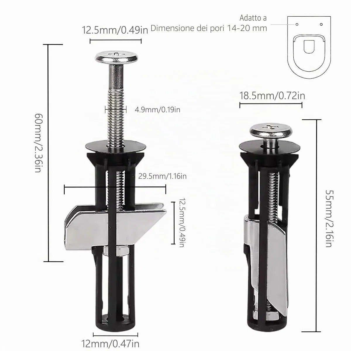 2 pezzi Kit di Bulloni per Sedile WC, Viti per Cerniere in Acciaio Inox, Kit di Viti di Ricambio per Sedile WC, Accessori per La Manutenzione del Coperchio del Wc, Facile da Installare