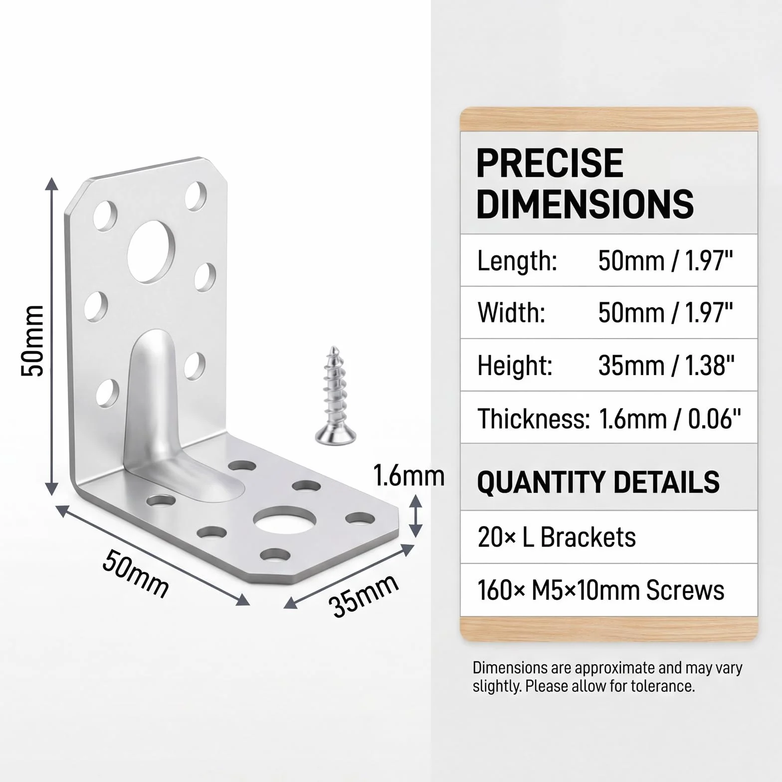 20 staffe angolari, staffe metalliche ad angolo di 90 gradi, connettori angolari, connettori in legno, staffe per carichi pesanti per mobili, sedie, tavoli, montaggio su finestra (50 x 50 x 35 mm) con