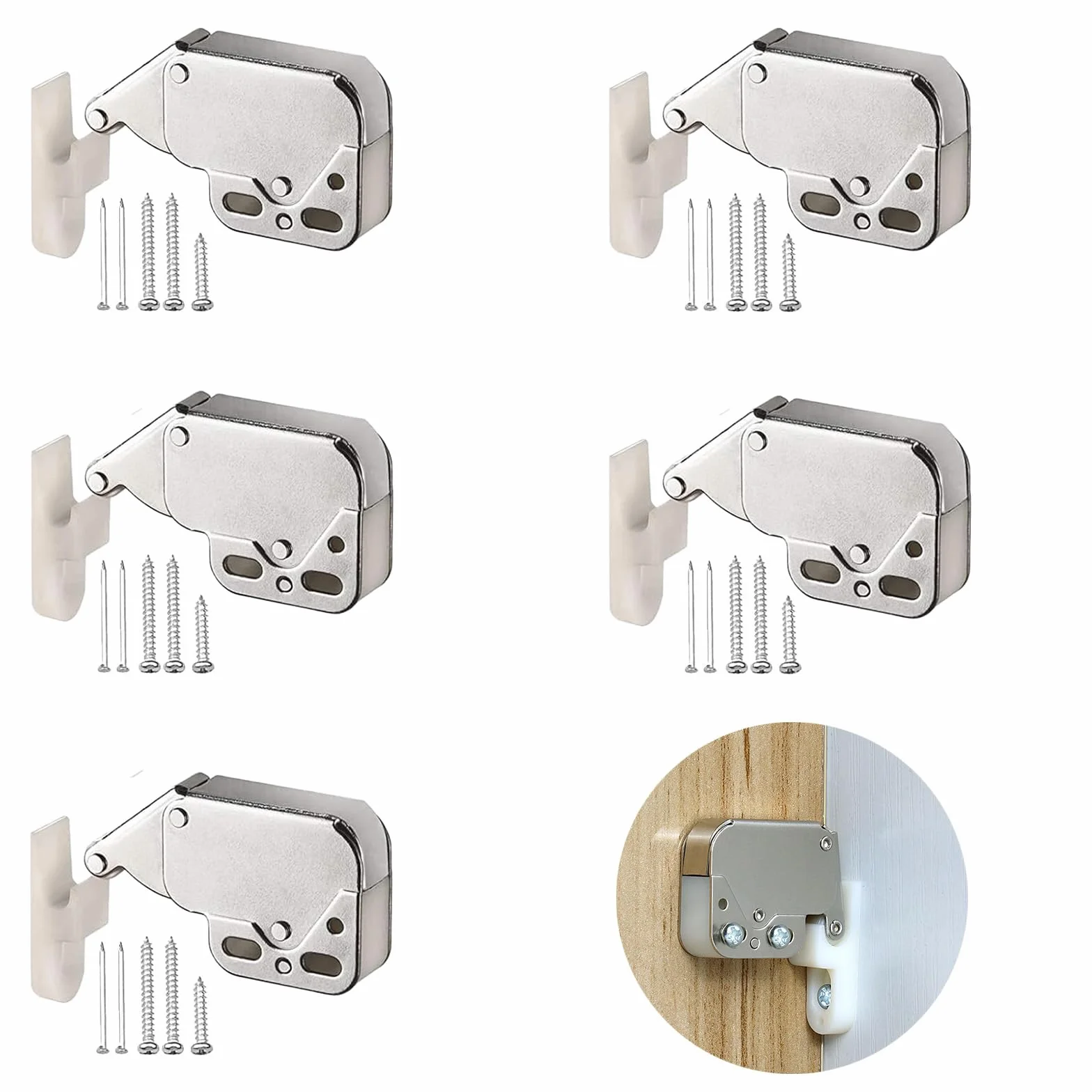5 Pezzi mini chiusura porta,ferma porta push pull per ante,mini fermo a molla chiusura dell'armadio,chiusura dell'anta dell'armadio a molla,Scrocco a Molla Per Armadi,calamite per mobili chiusura