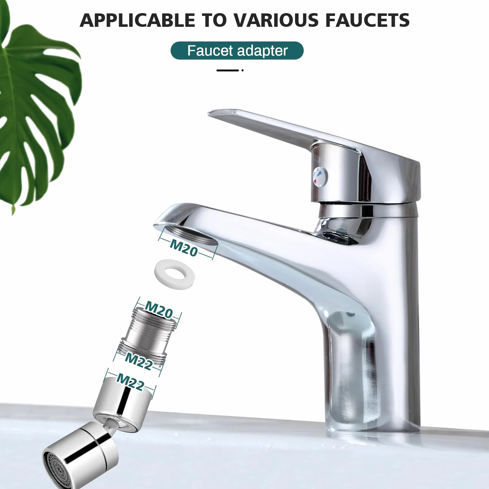 Adattatore per rubinetto M20 su M22 - 2 pezzi, adattatore a doppio filetto per filettatura esterna M20 e M22 per filtro dell'acqua con aeratore da cucina