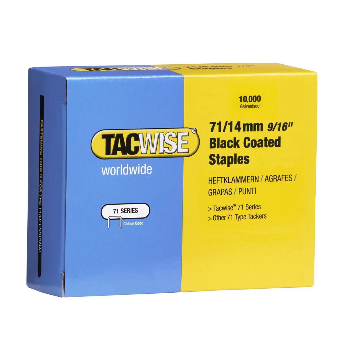 Tacwise 0374 Graffette Nere Galvanizzate per Tappezzeria Tipo 71/14 mm, Confezione da 10.000