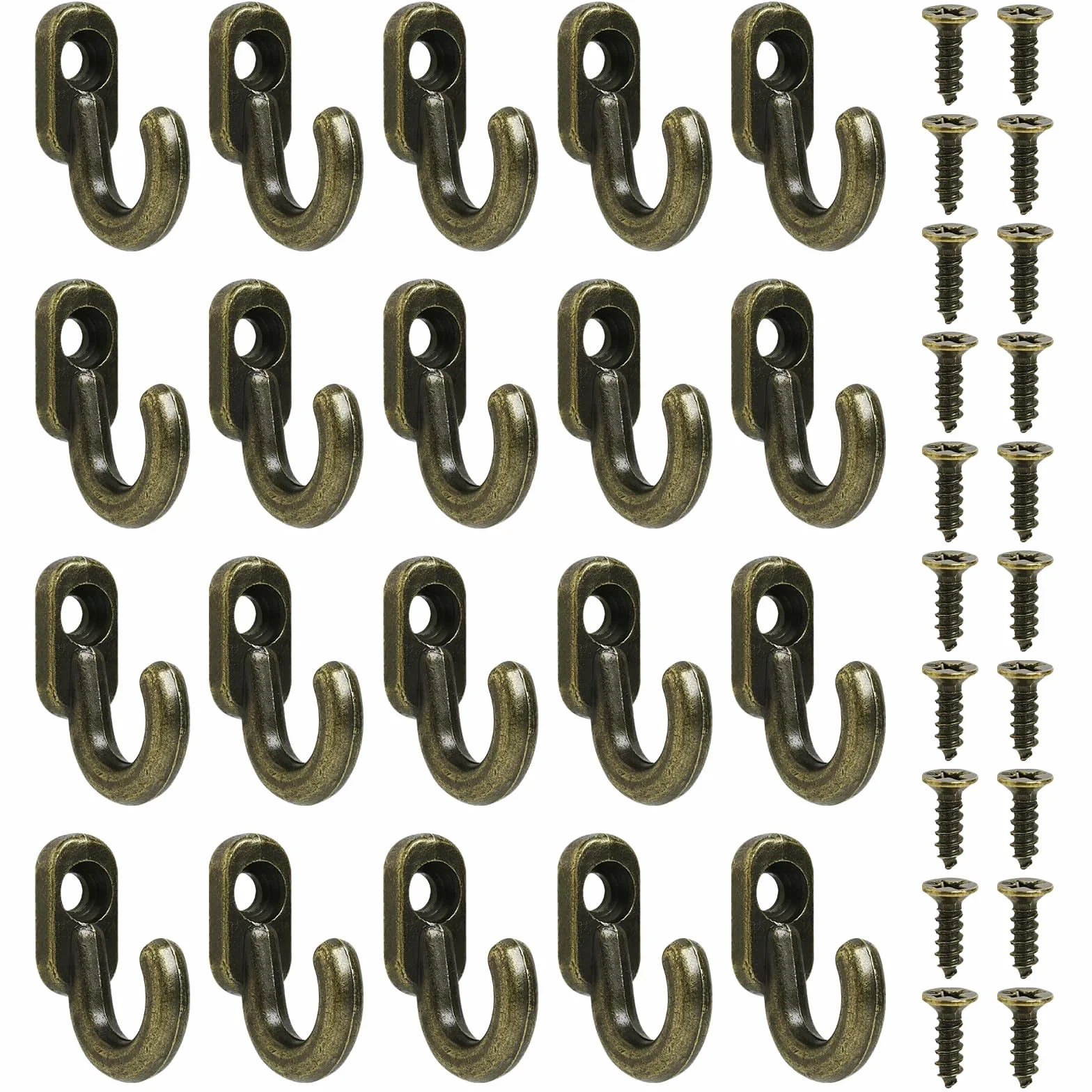 Piccoli ganci da avvitare in bronzo, 20 pezzi, ganci a vite, piccoli ganci per viti, ganci decorativi da parete per avvitare, gancio per portachiavi, gancio per porta, cucina, corridoio, ufficio