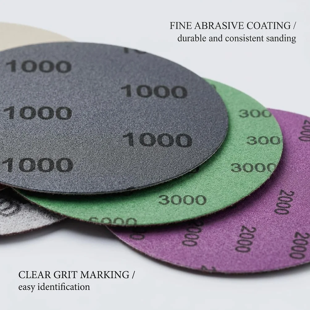 24 Pezzi Dischi Abrasivi 125mm 5 Pollici, Grana 1000/1500/2000/3000/4000/5000 Carta Vetrata Asciutti e Bagnati, Dischi per Levigatura Lucidatura Auto Metallo Legno