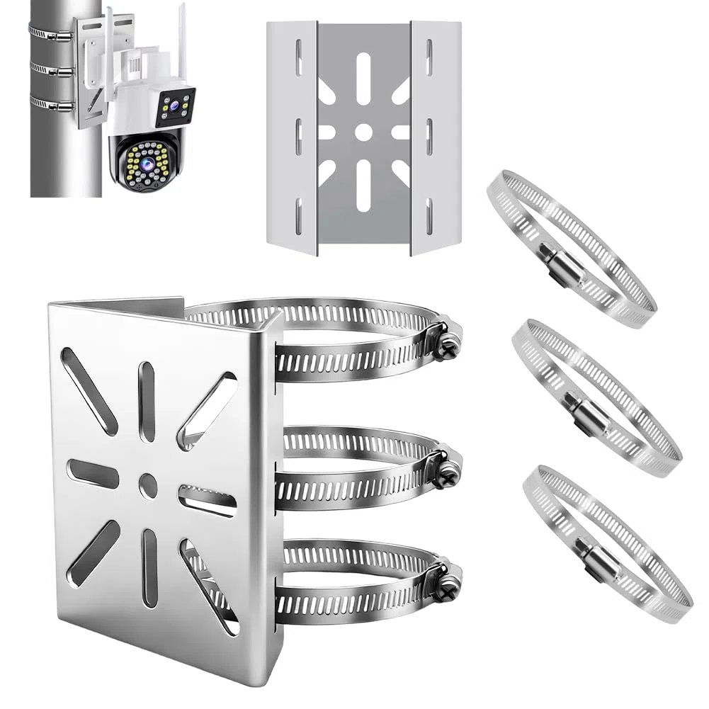 2 Supporti Verticali per Palo per Telecamera di Sicurezza, con 6 Anelli Regolabili, Supporto Angolare Universale, per CCTV, Telecamere Esterne, Senza Fori, PTZ Dome, LED