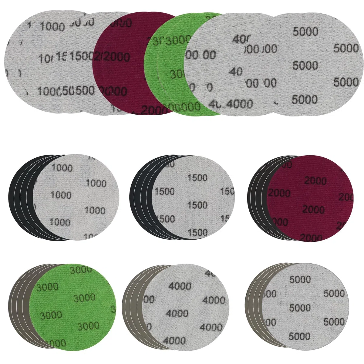 Set di 30 Dischi Abrasivi da 75mm, Carta Vetrata per Levigatura a Secco e Bagnato, Grane 1000/1500/2000/3000/4000/5000, Ideali per Legno, Metallo e Lucidatura Auto
