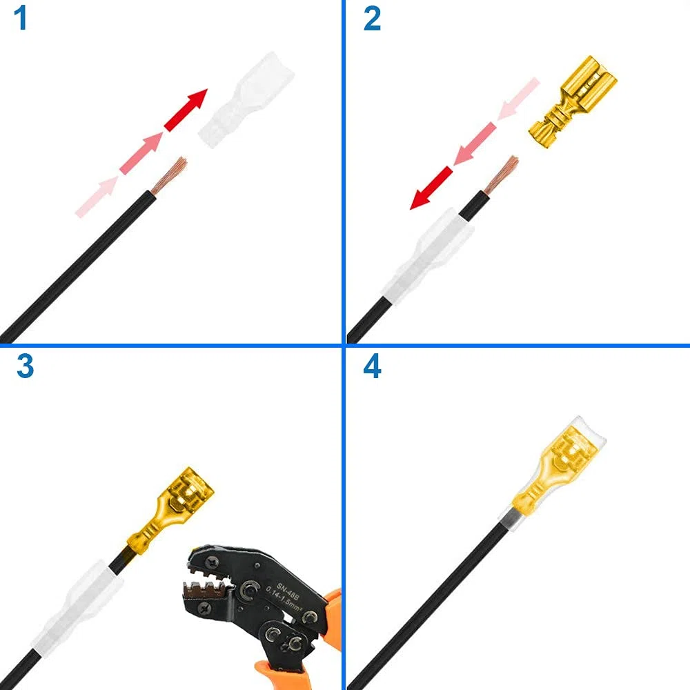 MMOBIEL 480 pz Assortimento di connettori a forcella Morsettiere a crimpare per cavi con guaine isolanti per cablaggio elettrico - 2,8 mm 4,8 mm 6,3 mm maschio e femmina - Oro