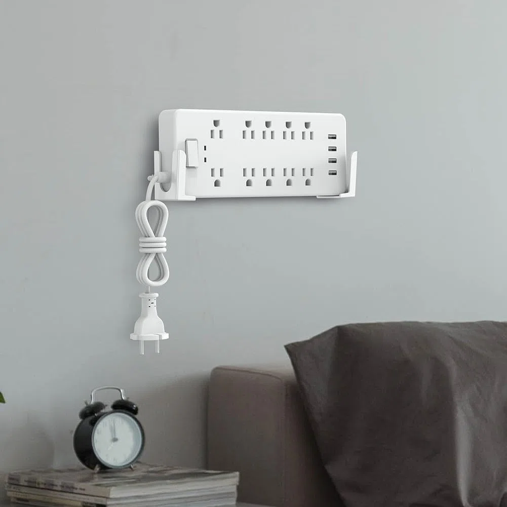 Supporto da parete per ciabatta, 2 set, installazione punzone per casa, ufficio e dormitorio, design salvaspazio (bianco)