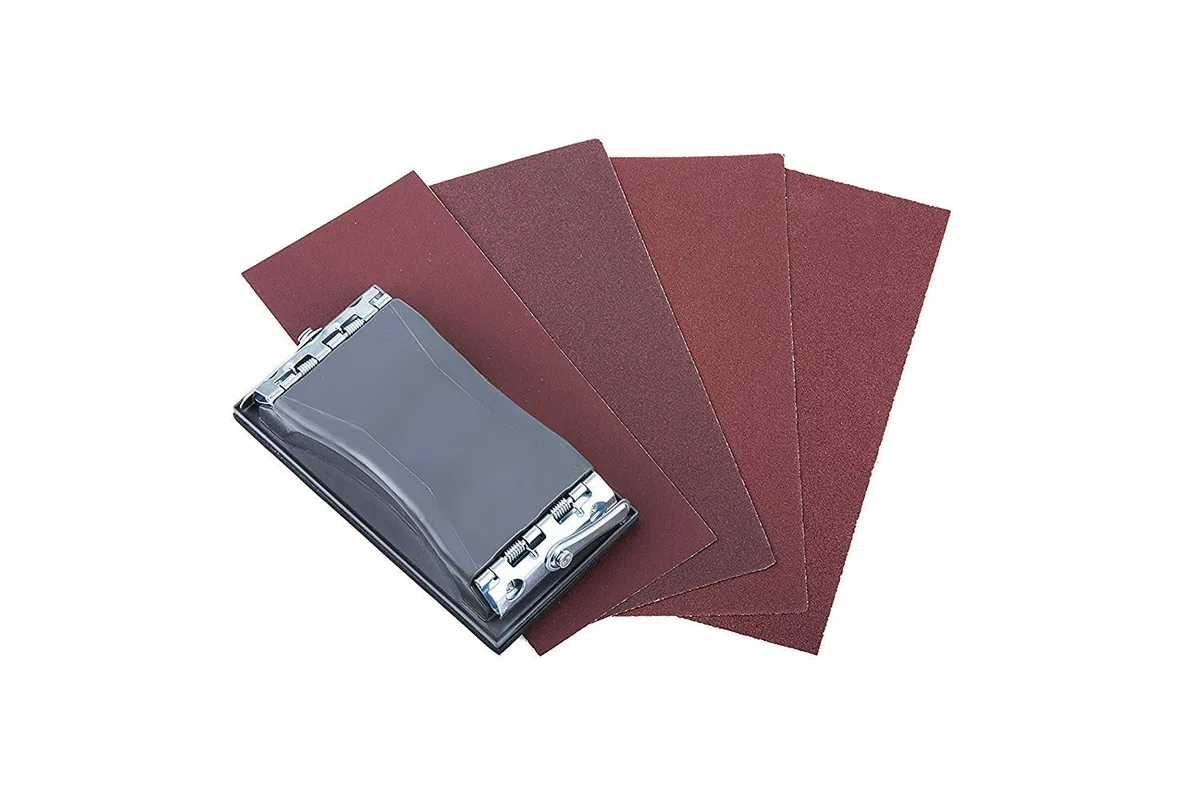 Set di levigatrici manuali wolfcraft, 41 pezzi I 2877000 I ideale per lavori di ristrutturazione, incl. 40 strisce abrasive con grana 60, 80, 120, 180