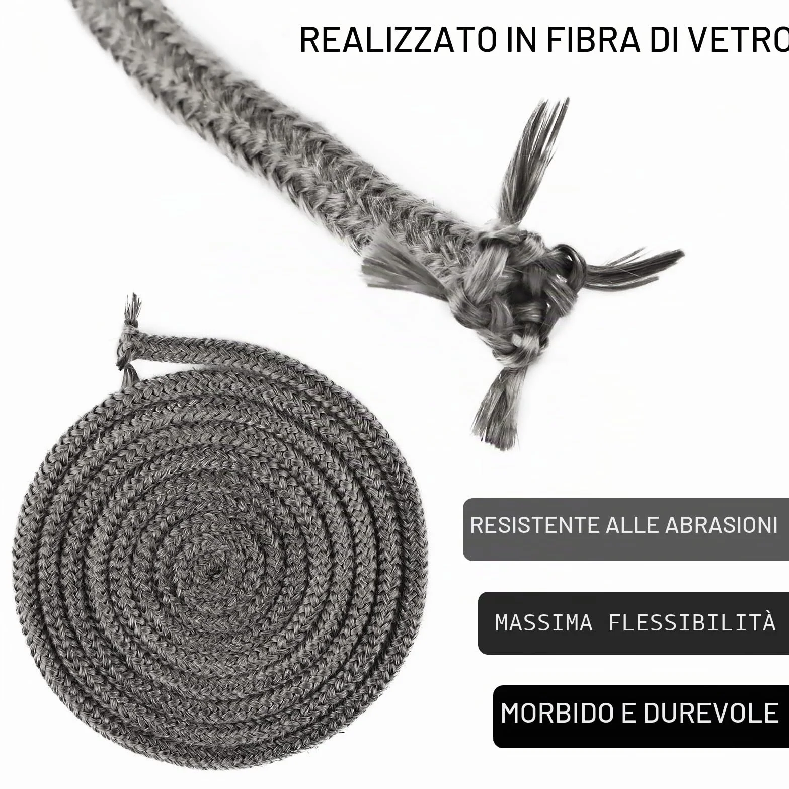 Guarnizione per Porta Stufa,SUPRROW Fibra di Vetro Corda Ignifuga per Stufa Ø 8mm x 2M per Stufe,Camini