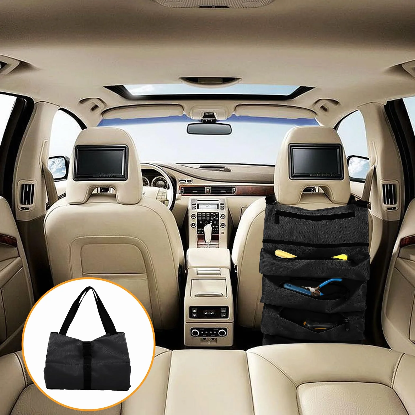 Borsa per Attrezzi Arrotolabile, Tasca Porta Attrezzi - Borsa Portautensili con 5 Tasche con Cerniera - Per Elettricisti, Idraulici, Falegnami, Uso Domestico, Auto e Moto (Nero)