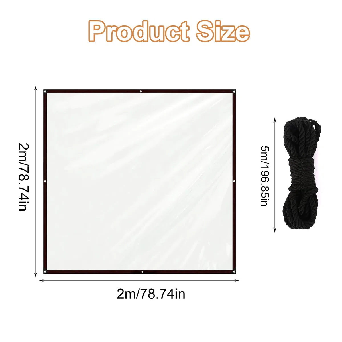Telone Trasparente con Occhielli 2 x 2m Telo Impermeabile Trasparente Telone Impermeabile Esterno con Corda da 5m Telo di Copertura in PVC per Campeggio Piante Balcone Serra Mobili da Giardino