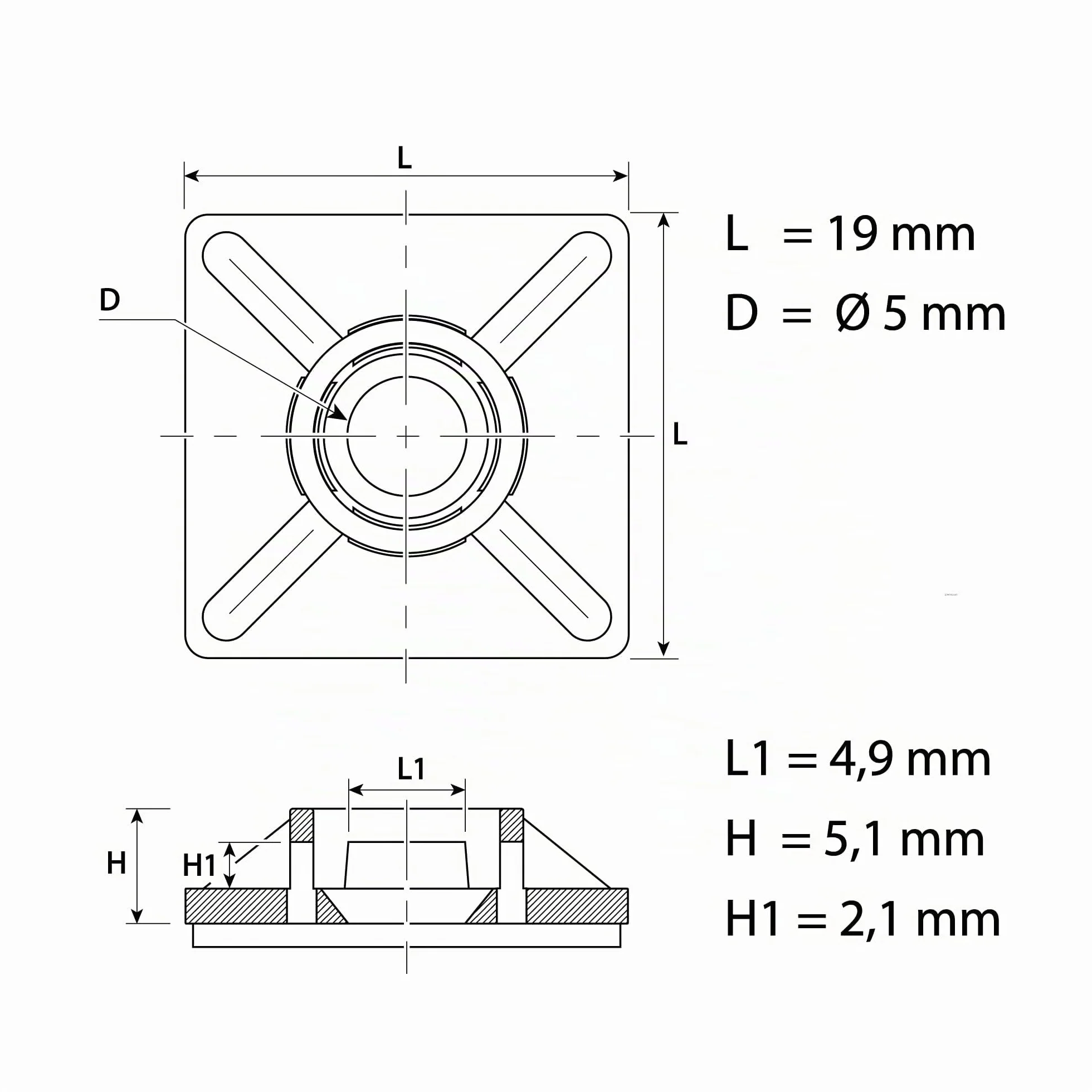 intervisio Fermacavo Autoadesivo / 100 Pezzi/Dimensioni 19mm x 19 mm/Nero/Supporto Autoadesivo per Fascette Stringicavo/Fermacavi Adesivi (100)