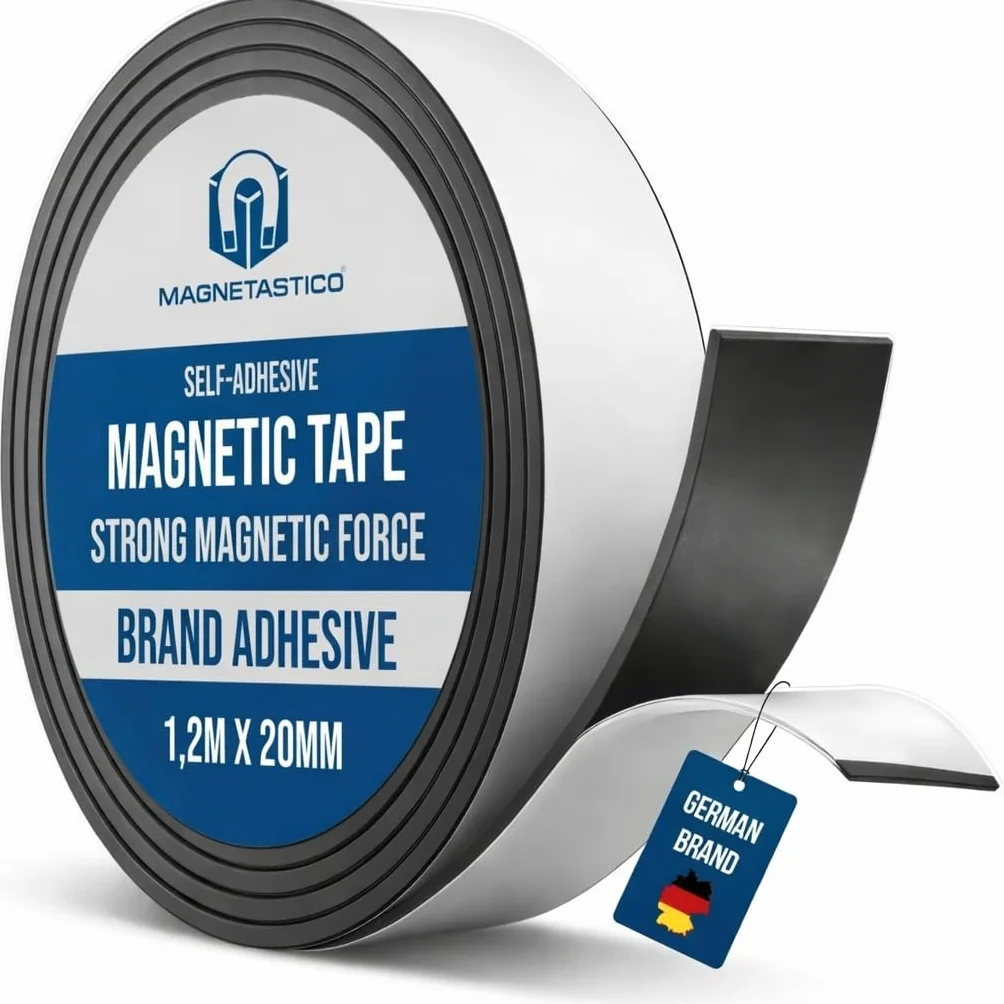 Nastro magnetico autoadesivo con adesivo | 1,2 Metro | Forte Forza Adesiva | Rotolo magnetic flessibile, calamite adesive, striscia magnetica autoadesiva forte, nastro calamitato