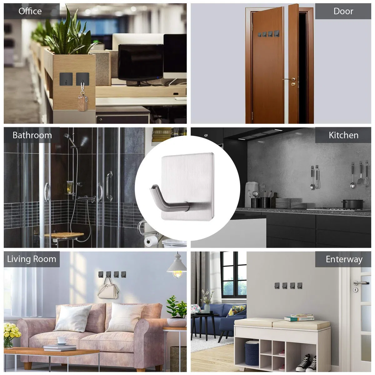Vista Ganci Appendiabiti 4 Pezzi Adesivi in Acciaio Inox - Appendiabiti a Parete per Accappatoio, Asciugamani - Set di Ganci Quadri per Cucina e Bagno Accessori