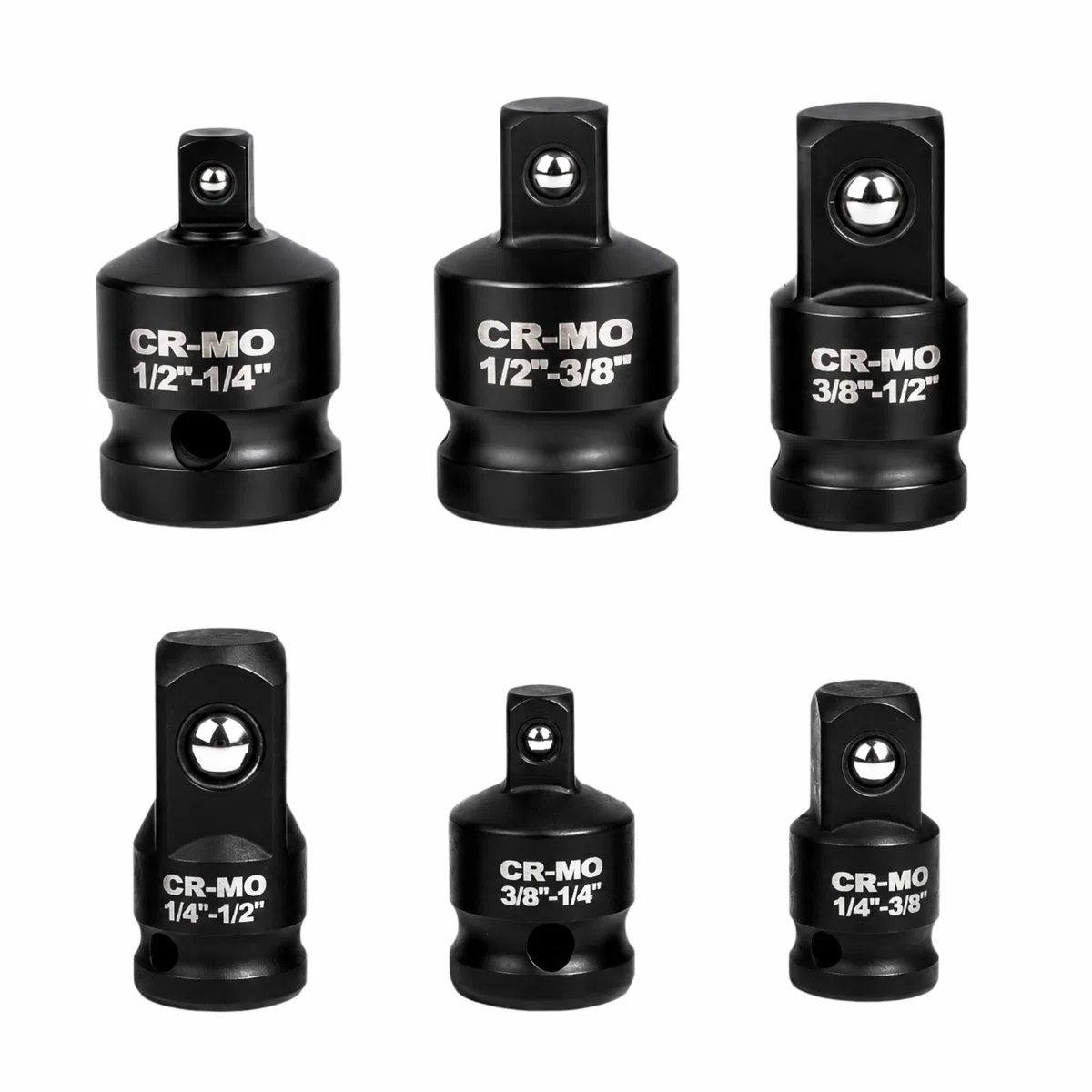 6 pezzi adattatore bussola, adattatore da 3/8 a 1/4, 1/2 a 3/8, 1/2 a 1/4, acciaio al cromo-molibdeno(CR-MO)(3/8 a 1/4, 1/2 a 3/8, 1/2 a 1/4)