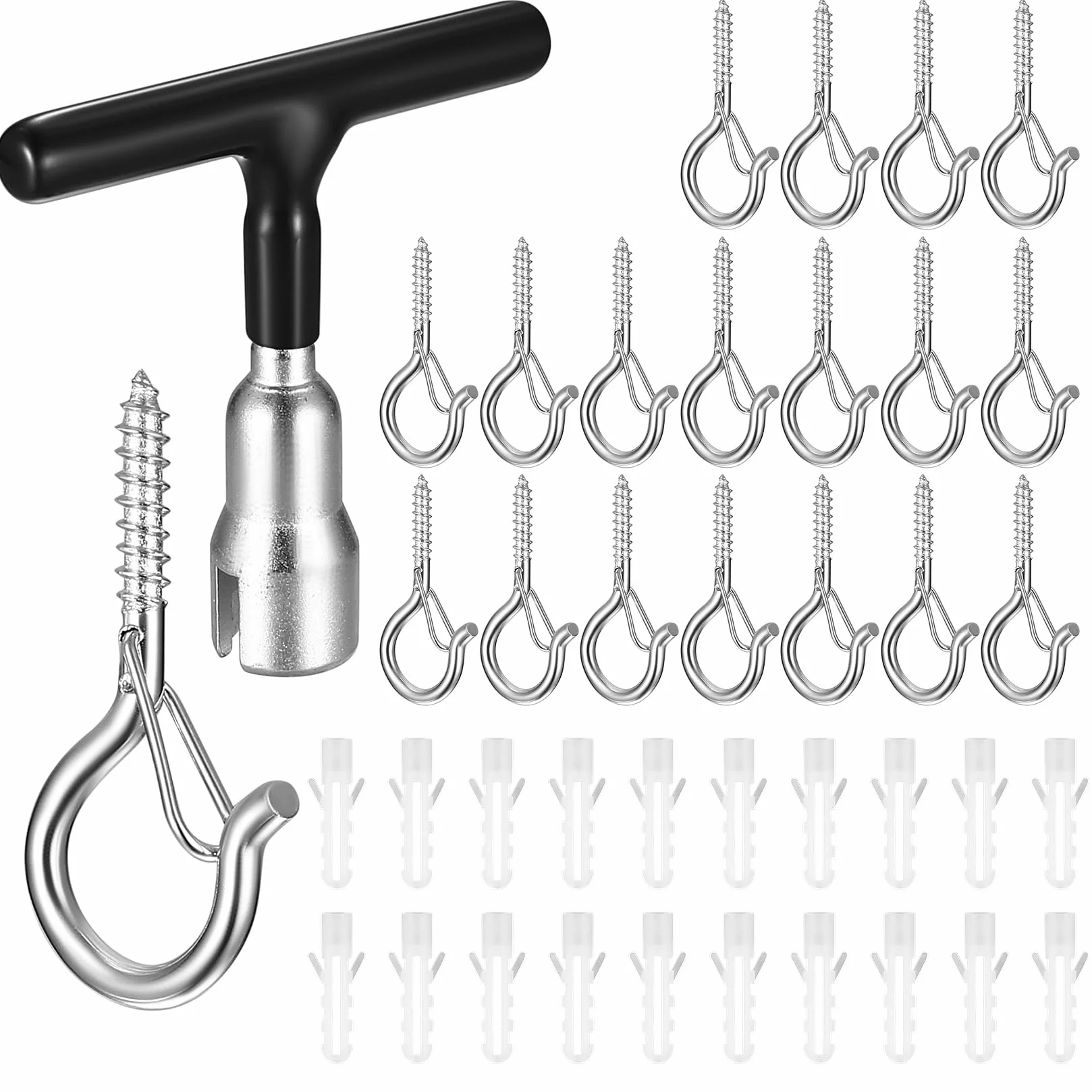 SHACHENH 20 Pezzi di Ganci Vite, Ganci Filettati per Appendere Piante, Lucine, Decorazioni, con 1 Cacciavite per Viti