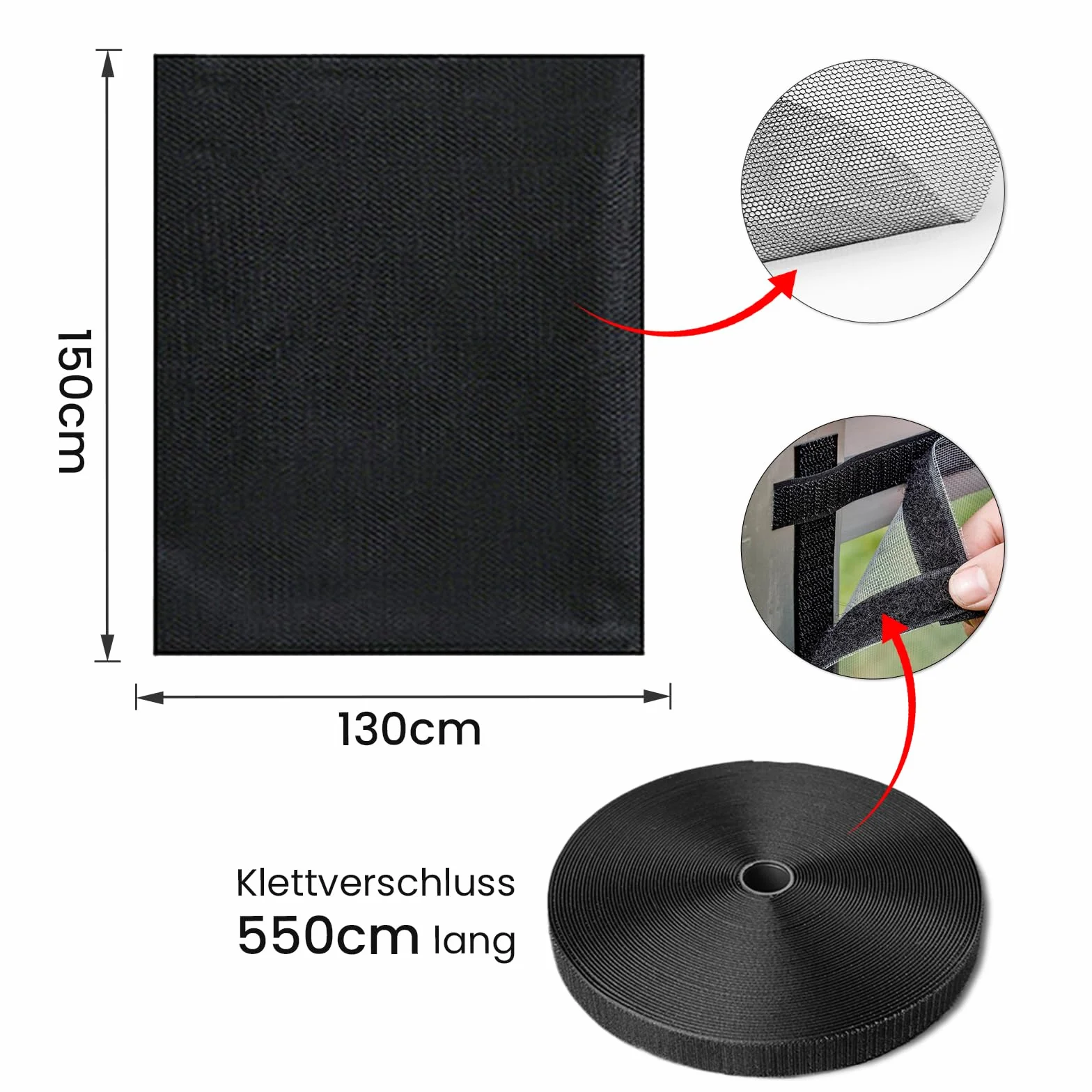 6 zanzariere per finestre, zanzariera, ritagliabile, 130 x 150 cm, zanzariera per finestra, autoadesiva, protezione dagli insetti, finestra con 6 rotoli di nastro adesivo (nero)
