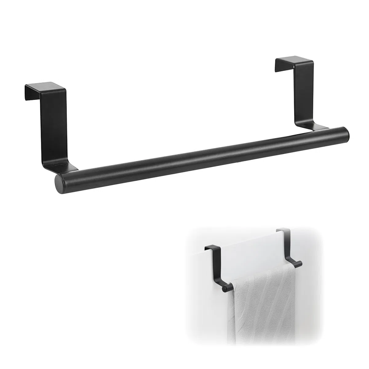 Portasciugamani da porta, in acciaio inox, porta asciugamani da cucina, da appendere, (non è necessario forare), per appendere gli asciugamani, 24 cm di lunghezza, nero.