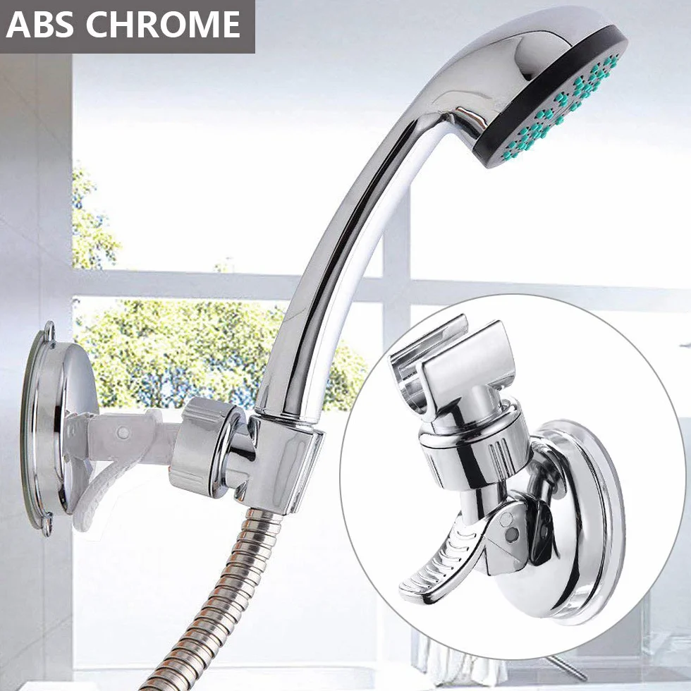 Supporto per soffione doccia, staffa da parete regolabile e rimovibile, supporto per soffione doccia, rotazione a 360°, ventosa regolabile ad angolo (argento-1)
