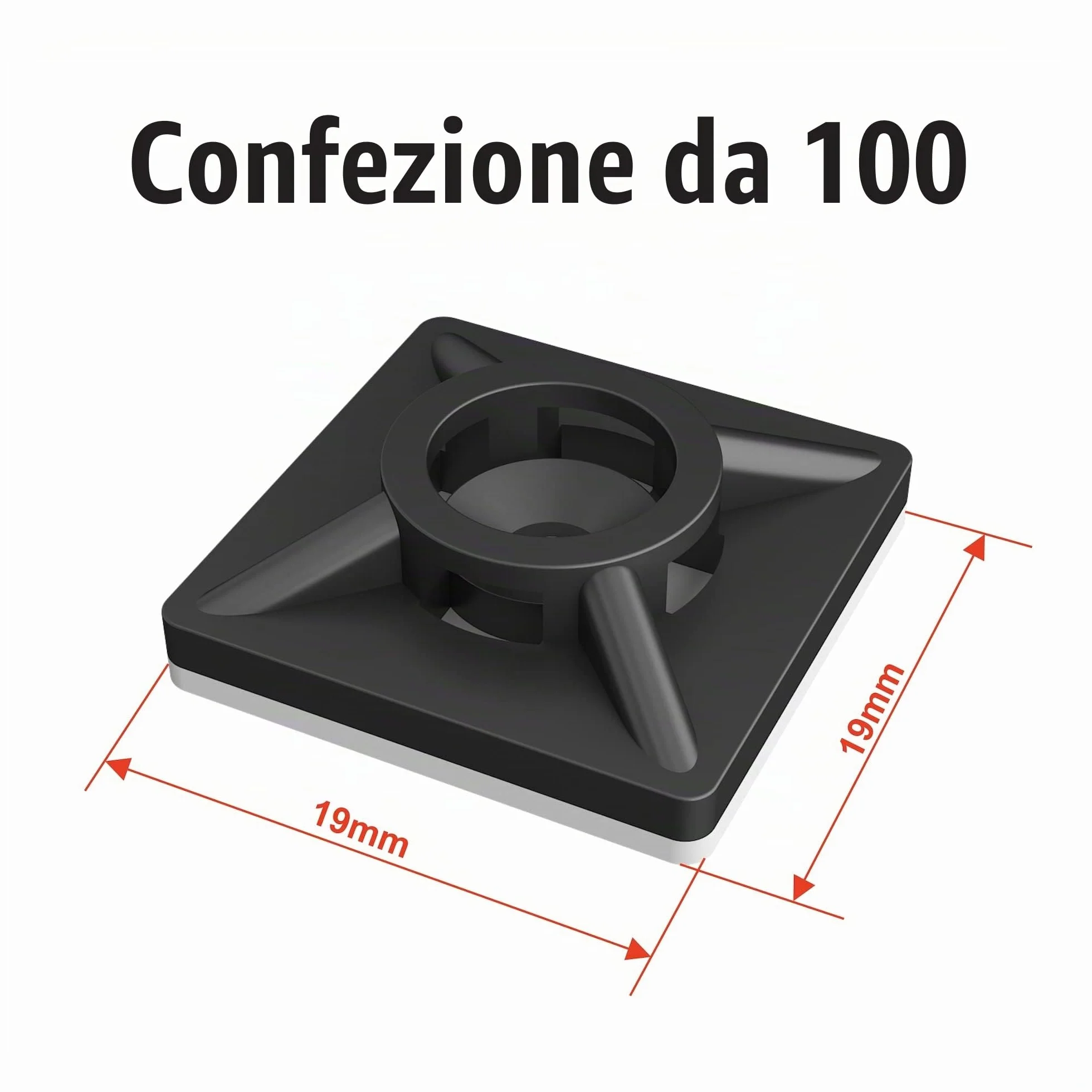 intervisio Fermacavo Autoadesivo / 100 Pezzi/Dimensioni 19mm x 19 mm/Nero/Supporto Autoadesivo per Fascette Stringicavo/Fermacavi Adesivi (100)