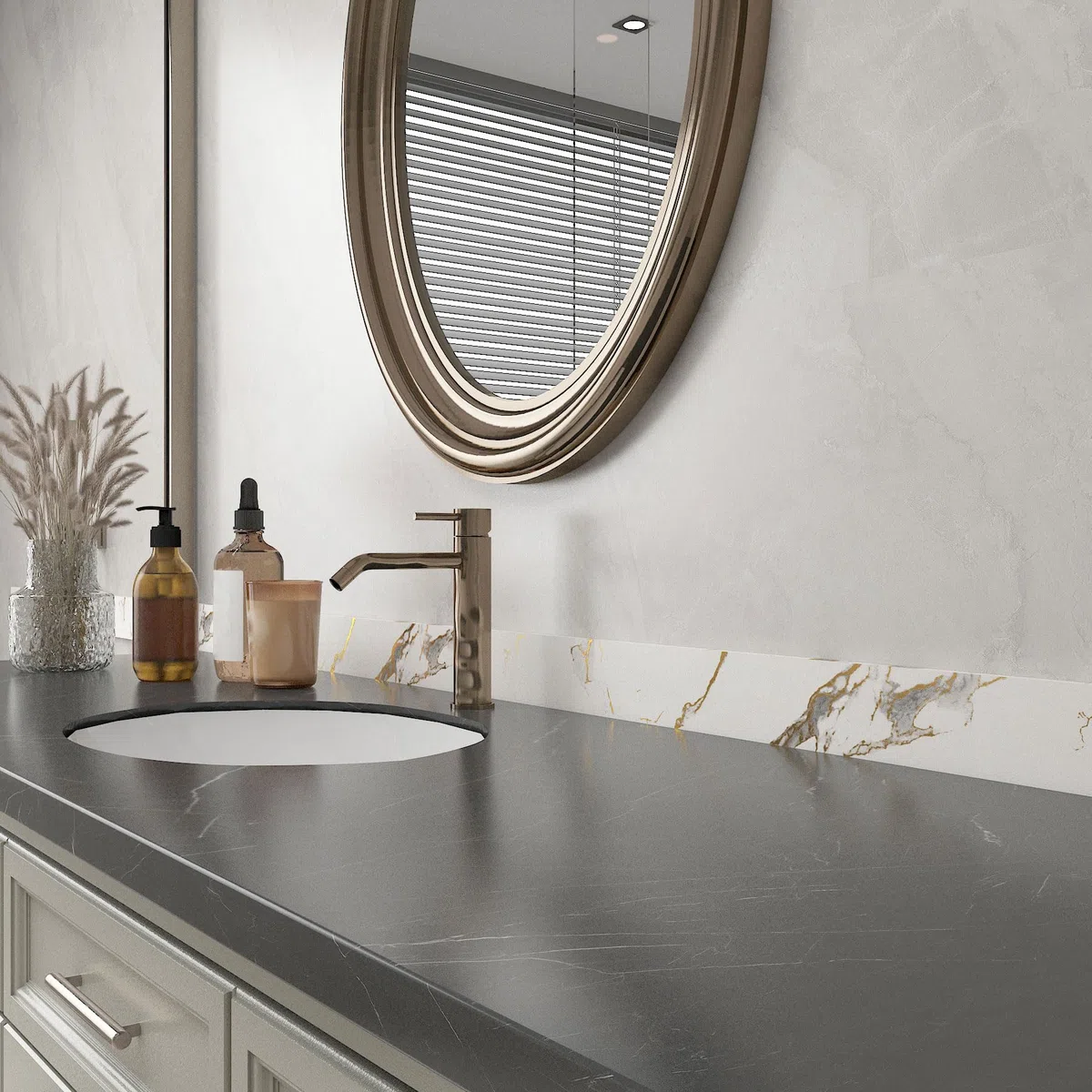Decotalk Bordo Adesivo per Mobili Bianco e Oro Effetto Marmo 7.6X600cm Bordi Adesivi per Pareti Carta da Parati Autoadesiva Muro Bianca Nastro Adesivo Decorativa Bordo Specchio Linee Murali Rimovibile