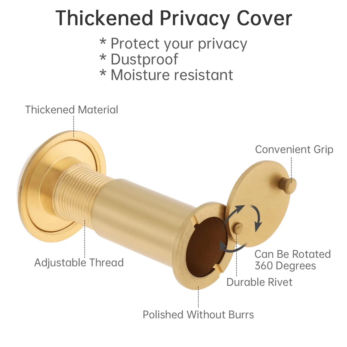 Spioncino per porte, spioncino in ottone a 200 gradi con diametro di 16 mm e copertura per la privacy per porte da 35 a 55 mm (oro)