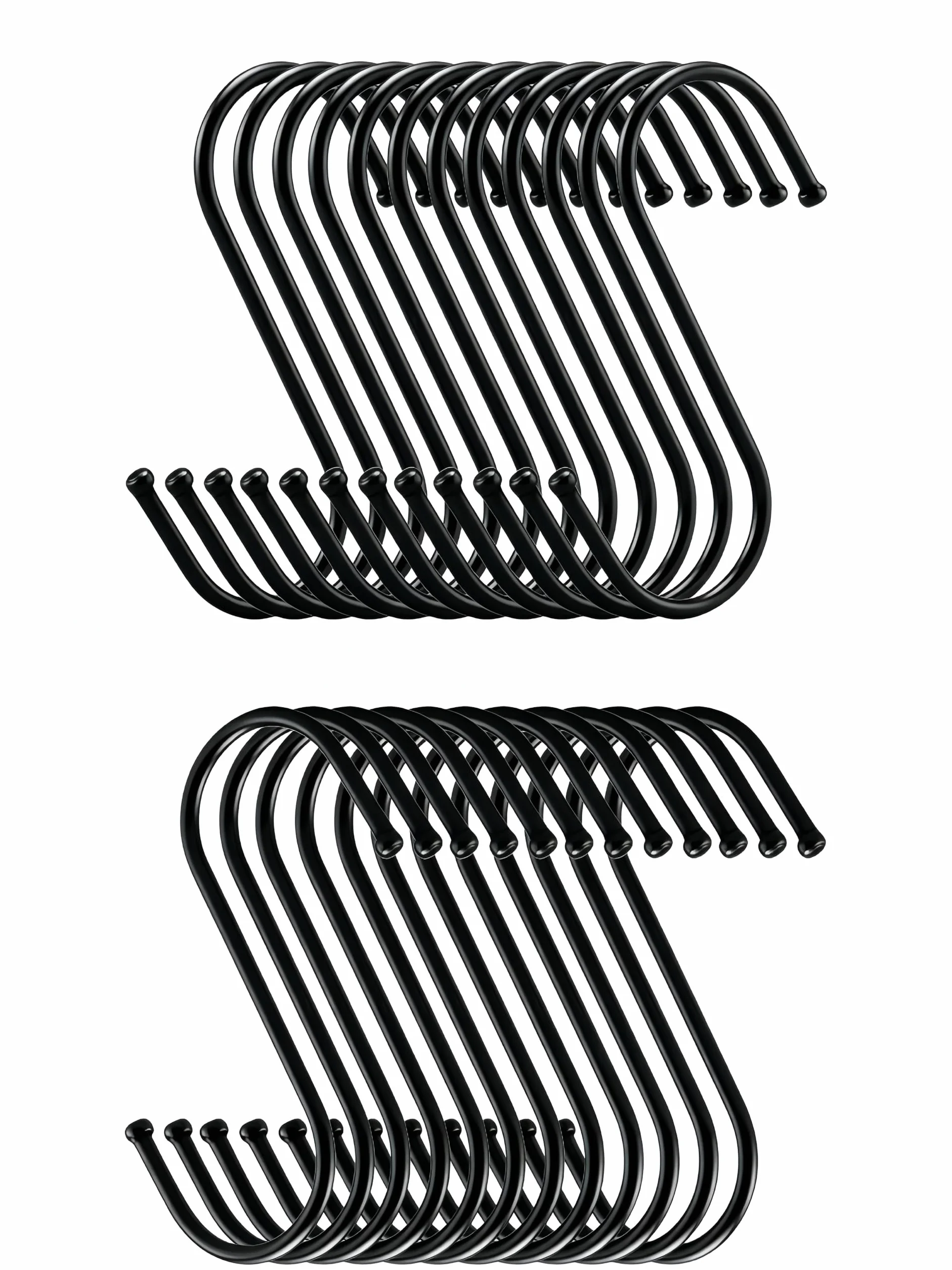 20 Pezzi Ganci a S, Ganci a Forma di S Grande da 12 cm, gancio a S in Acciaio Inox Resistente per Appendere in Cucina, Bagno, Camera da Letto, Soggiorno e Ufficio (Nero)