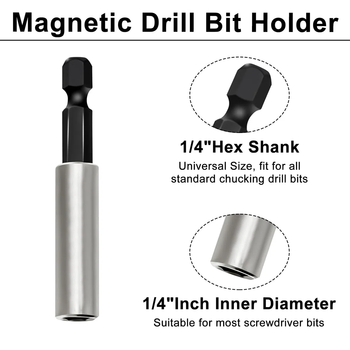 5 Pezzi Porta Inserti Magnetico 1/4" (60 mm), Prolunga per Inserti Avvitatore in Acciaio Inossidabile, Cambio Rapido per Trapano, Avvitatore e Cacciavite