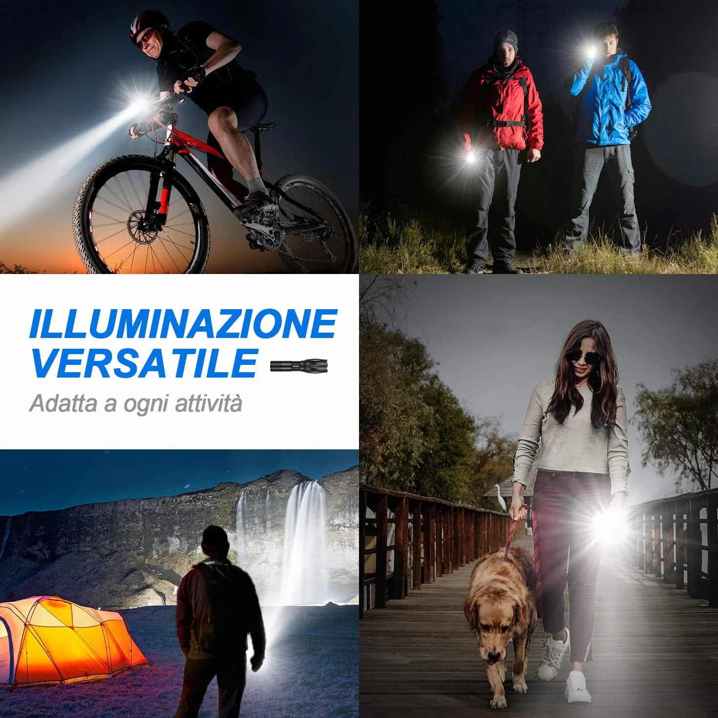 REHKITTZ Torcia Super Luminosa Portatile LED (Confezione da 2), 2000 Lumen Torcia Elettrica, Zoomabile,Formato Tascabile,Impermeabile IP44 e 5 Modalità Di Illuminazione