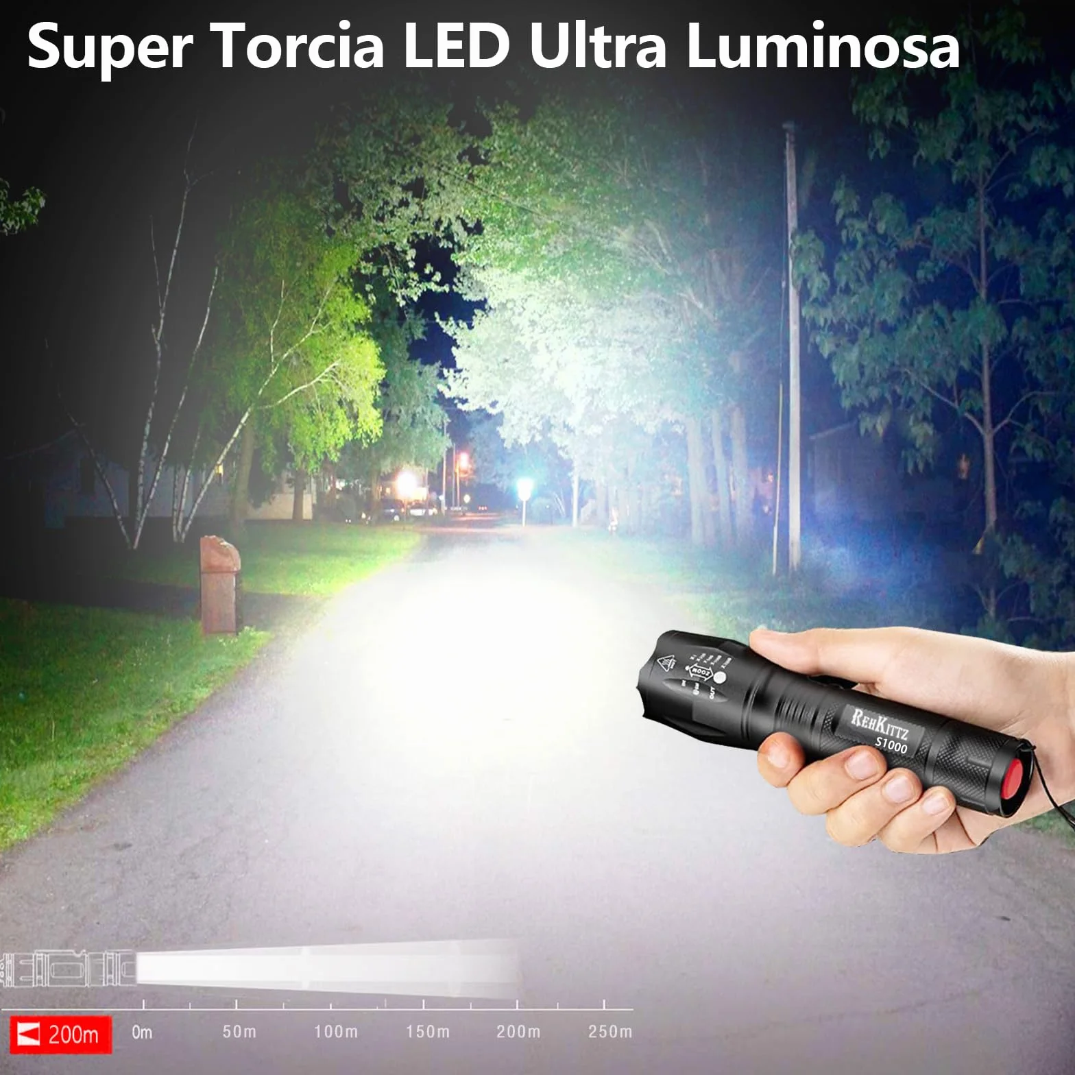 REHKITTZ Torcia Super Luminosa Portatile LED (Confezione da 2), 2000 Lumen Torcia Elettrica, Zoomabile,Formato Tascabile,Impermeabile IP44 e 5 Modalità Di Illuminazione