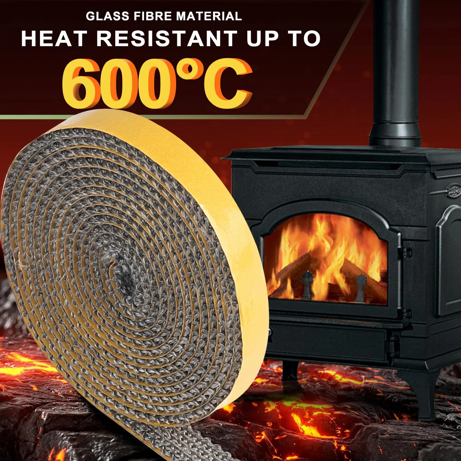 1 Pezzo Guarnizione Stufa a Legna 3 mm x 20 mm x 2.5 m, Alta Temperatura, Camino Guarnizione Fibra, Forno per Stufa, Caminetti, Porta del Forno
