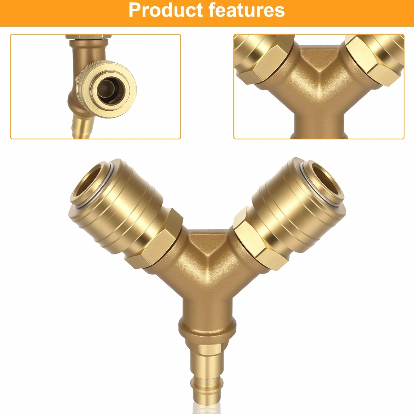 Collettore Aria da 1/4", Raccordi Aria Compressa, Raccordi Compressore Arias a 2 Vie, Collettore in ottone a 2 vie, Attacco rapido con filettatura maschio NW 7,2 da 1/4" a Y manuale