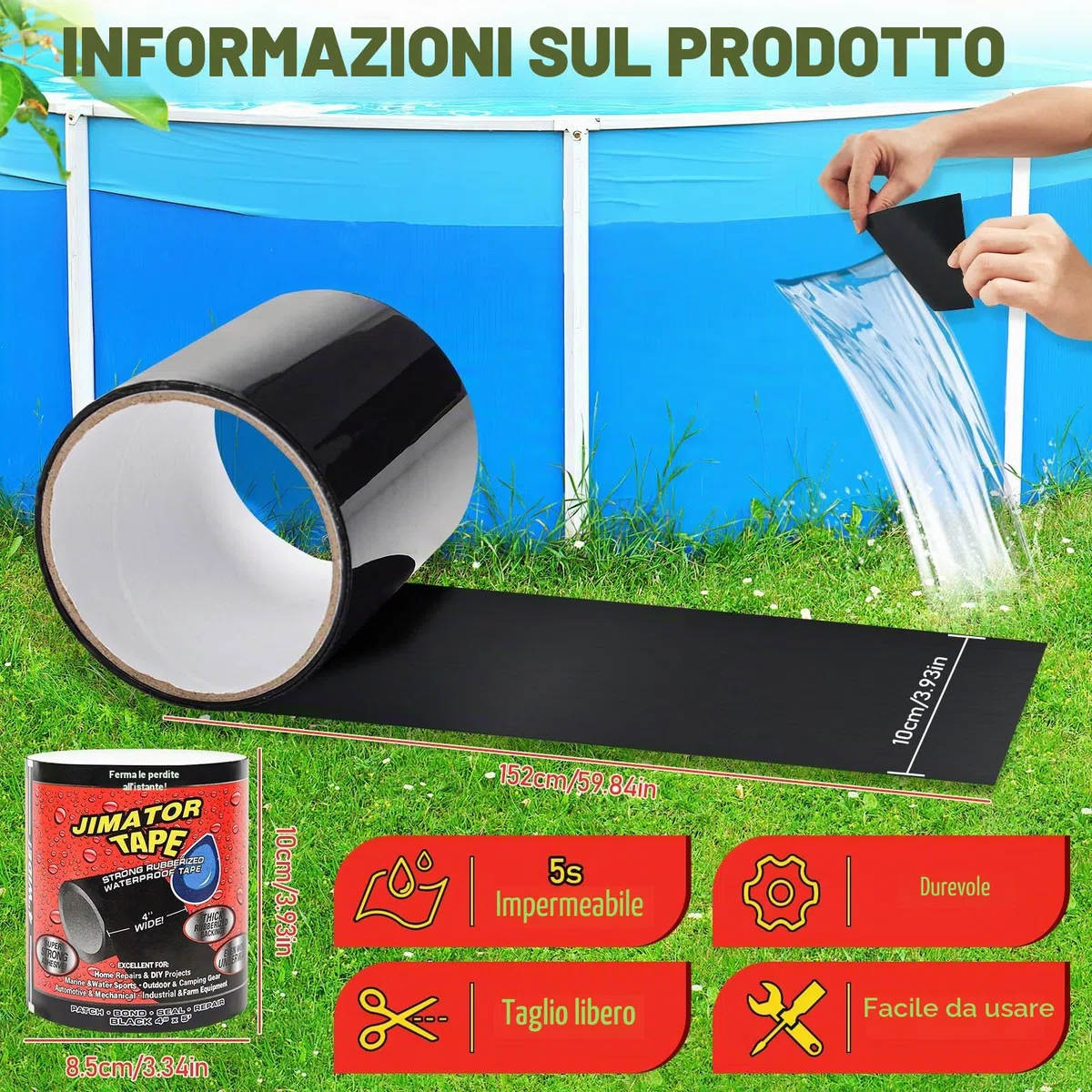 Nastro di riparazione adesivo in silicone nero, nastro flessibile impermeabile adesivo forte per fermare istantaneamente le perdite di nastro in gomma (Transpar)