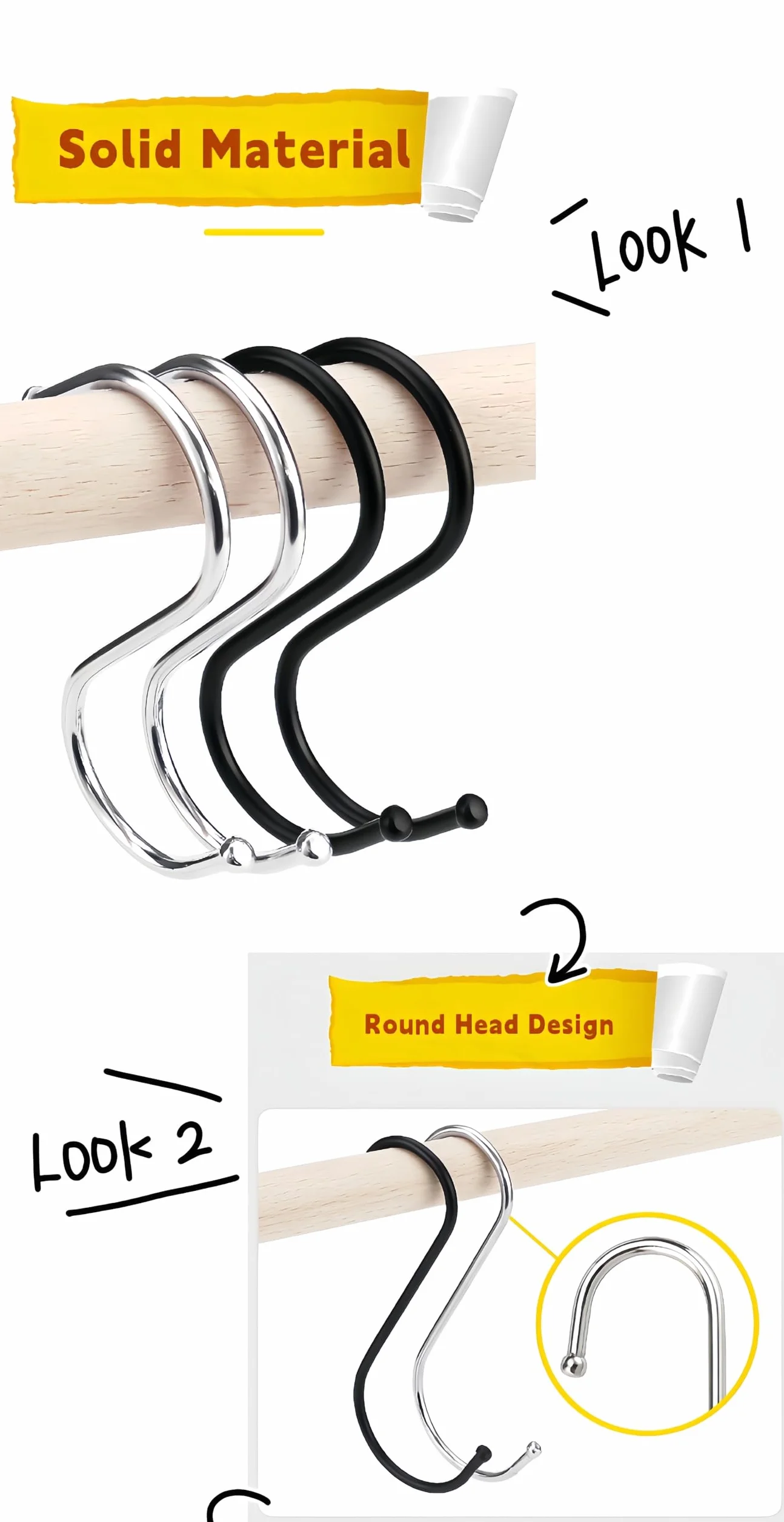 20 Pezzi Ganci a S, Ganci a Forma di S Grande da 12 cm, gancio a S in Acciaio Inox Resistente per Appendere in Cucina, Bagno, Camera da Letto, Soggiorno e Ufficio (Nero)