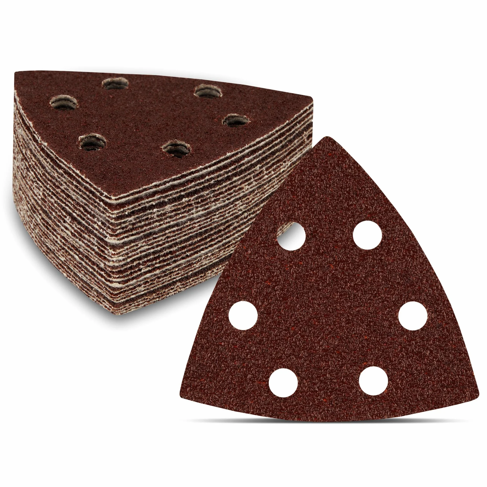Triangoli Abrasivi Prio │ 50 pezzi │ 6 fori │ 93 x 93 x 93 mm │ grana 80 │ per levigatrici delta │ Fogli Abrasivi │ Abrasivi Triangolari │ Carta Abrasiva