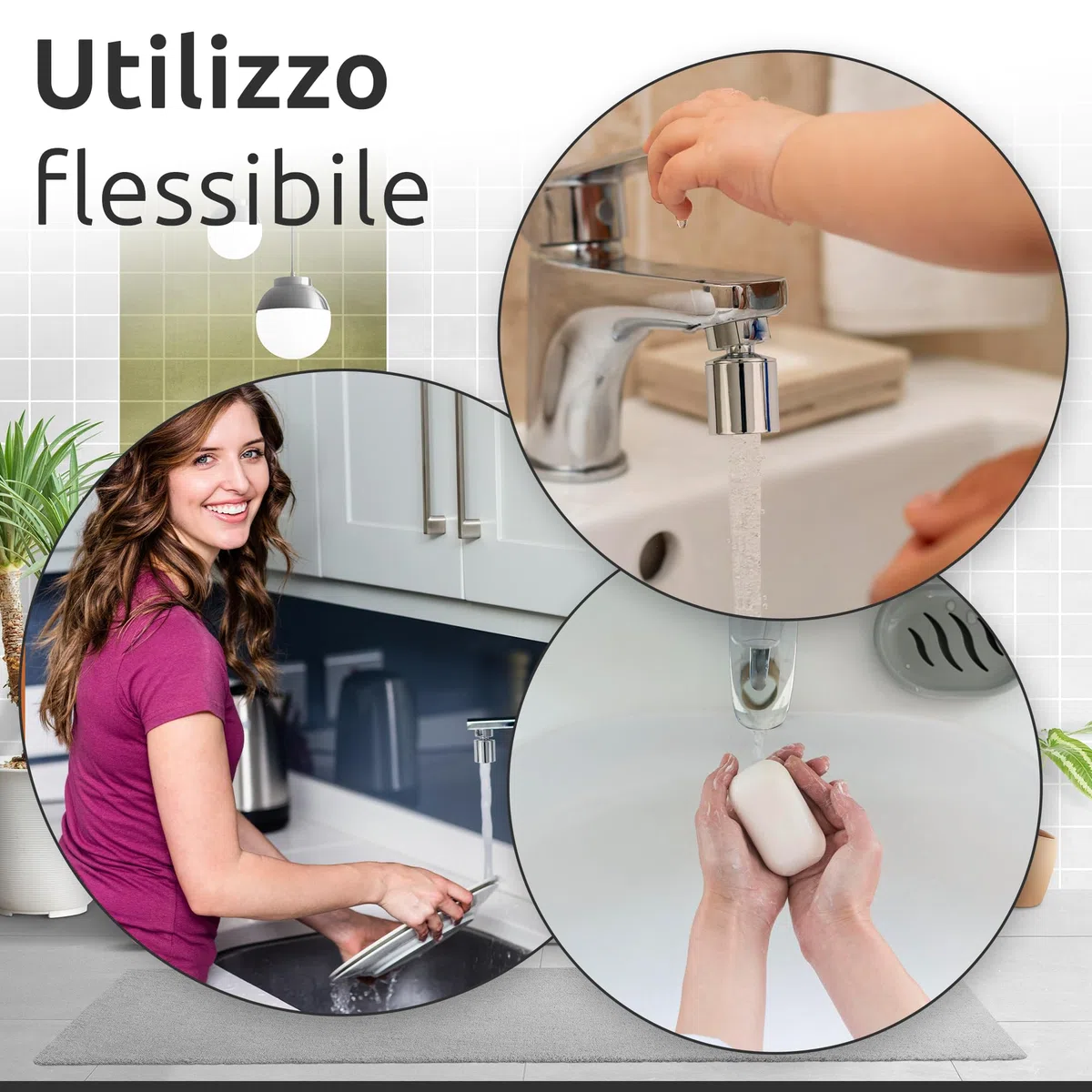 ECENCE Aeratore Rubinetto Cucina Può Girevole a 360° in cromo, Rompigetto Rubinetto Cucina, Adatto Rubinetti Lavandino M24 Aeratore per Cucina e Bagno