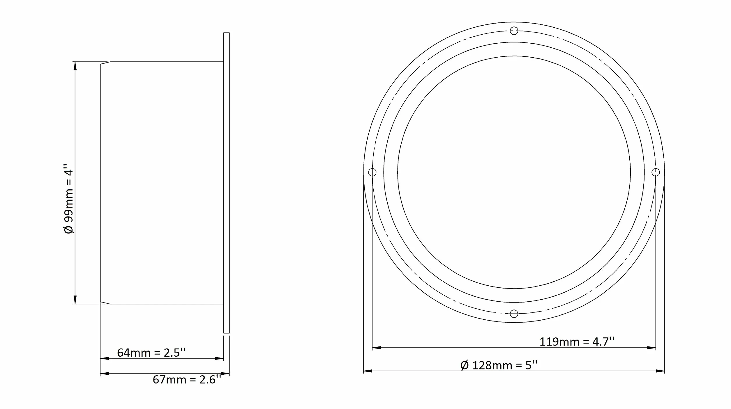 Steinberg14 Flangia da parete Ø 100 mm, colletto in vita, montaggio tubo rotondo in PVC, connettore per tubo di ventilazione