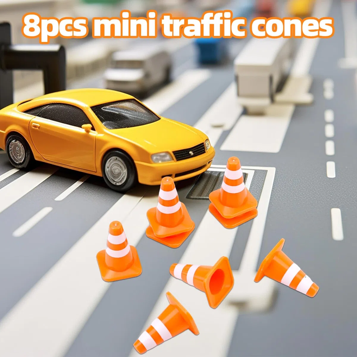 8 Pz Mini Coni Stradali, Piccoli Coni Sicurezza da Costruzione da 3,5cm Piccoli Segnali di Attenzione Stradali Mini Segnali Sicurezza Stradale Barricate per Scene di Strada in Miniatura