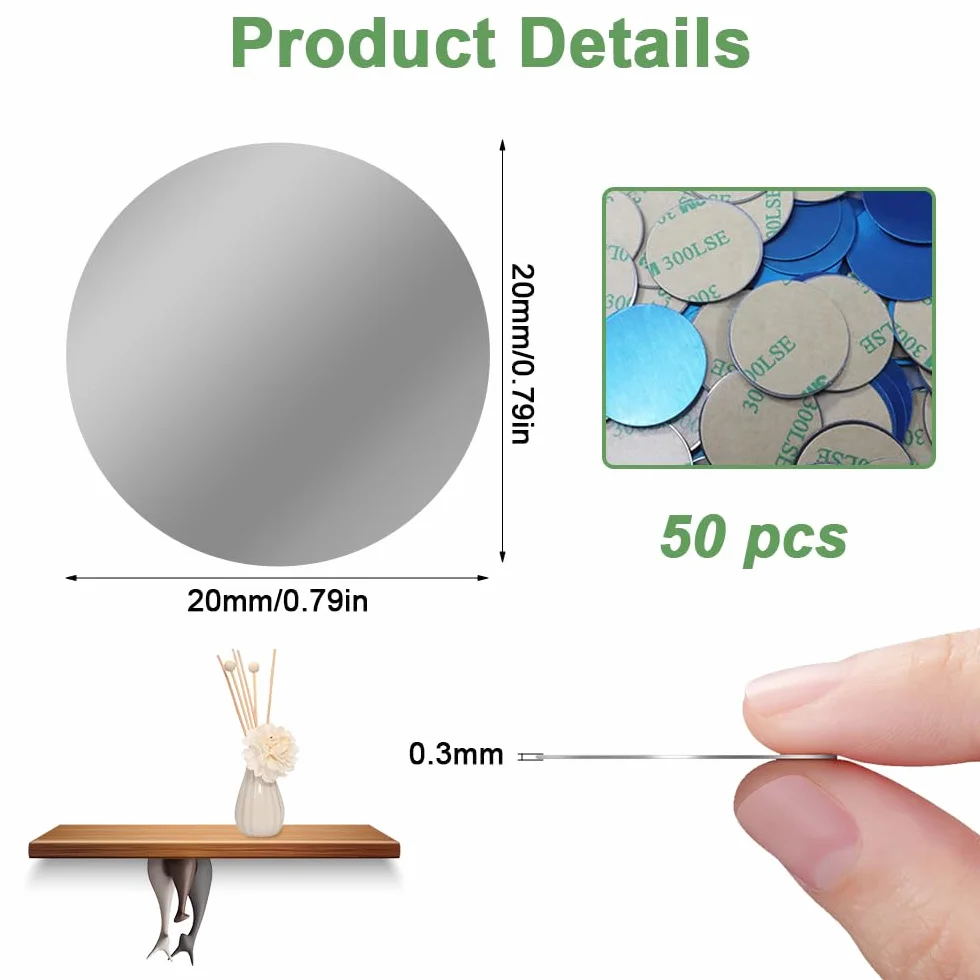 50 Pezzi Piastrine Metalliche Autoadesive,Piastrine Metalliche Rotonde da 20 mm per Tonies,Piastrine Metalliche in Acciaio Inox,Piastrine Metalliche Molto Sottili per Magneti,Magneti Porta Cellulare