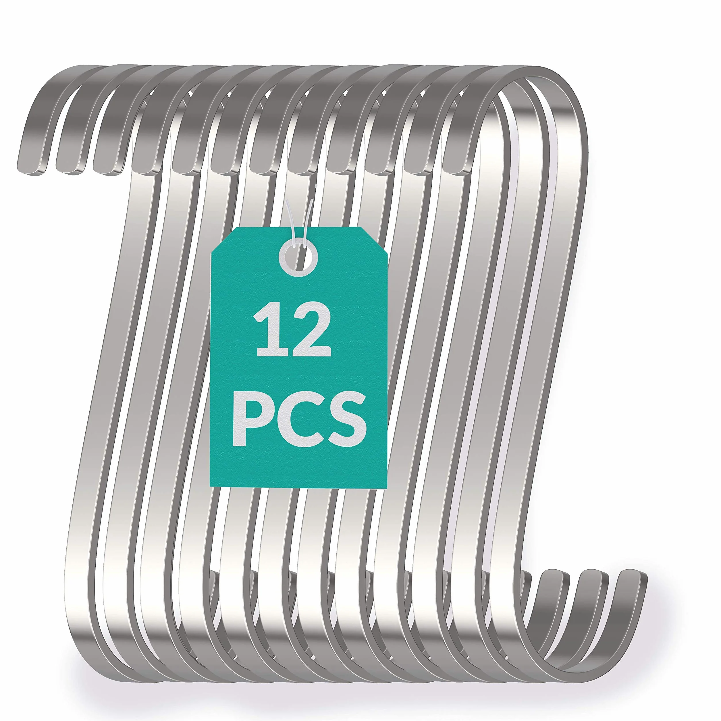 Praknu 12 Ganci Metallici a Forma di S Piatti in Acciaio Inox - Piccoli 8cm - Fino a 25kg di Carico - Gancio a S in Metallo