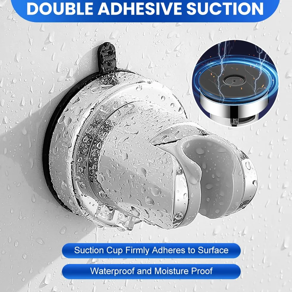Supporto per Soffione Doccia con Ventosa,Supporto Doccino Senza Forare,Porta Doccino Muro Universale,Porta Soffione Doccia Regolabile,Shower Head Holder per Fissare e Regolare - Argento