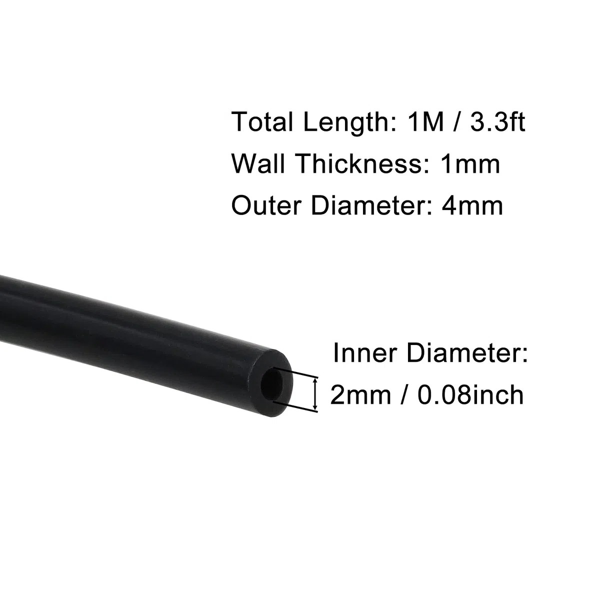Tubo in silicone, diametro interno 2 mm x diametro esterno 4 mm, lunghezza 1 m, tubo flessibile in gomma per pompa acqua, aria, olio, nero