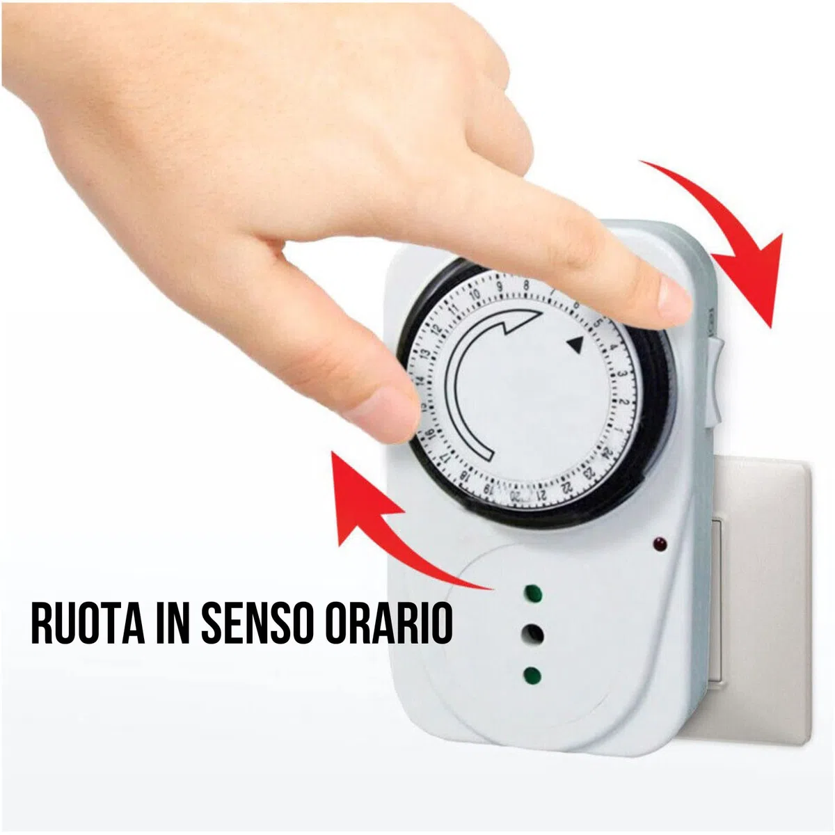 SQUADO - Presa Elettrica Temporizzata Timer 24 Ore Programmabile Presa di Corrente con Temporizzatore Regolabile Meccanico Giornaliero Spina Italiana Bianco