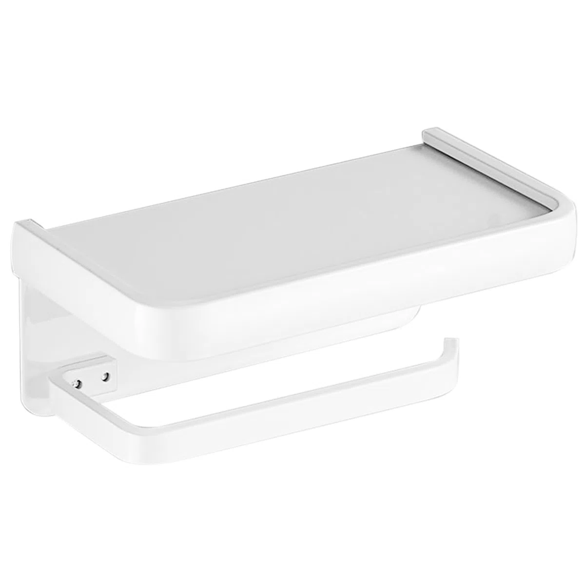 Porta carta igienica con ripiano per telefono, supporto da parete adesivo o a vite, supporto da parete per rotolo di carta igienica, bianco