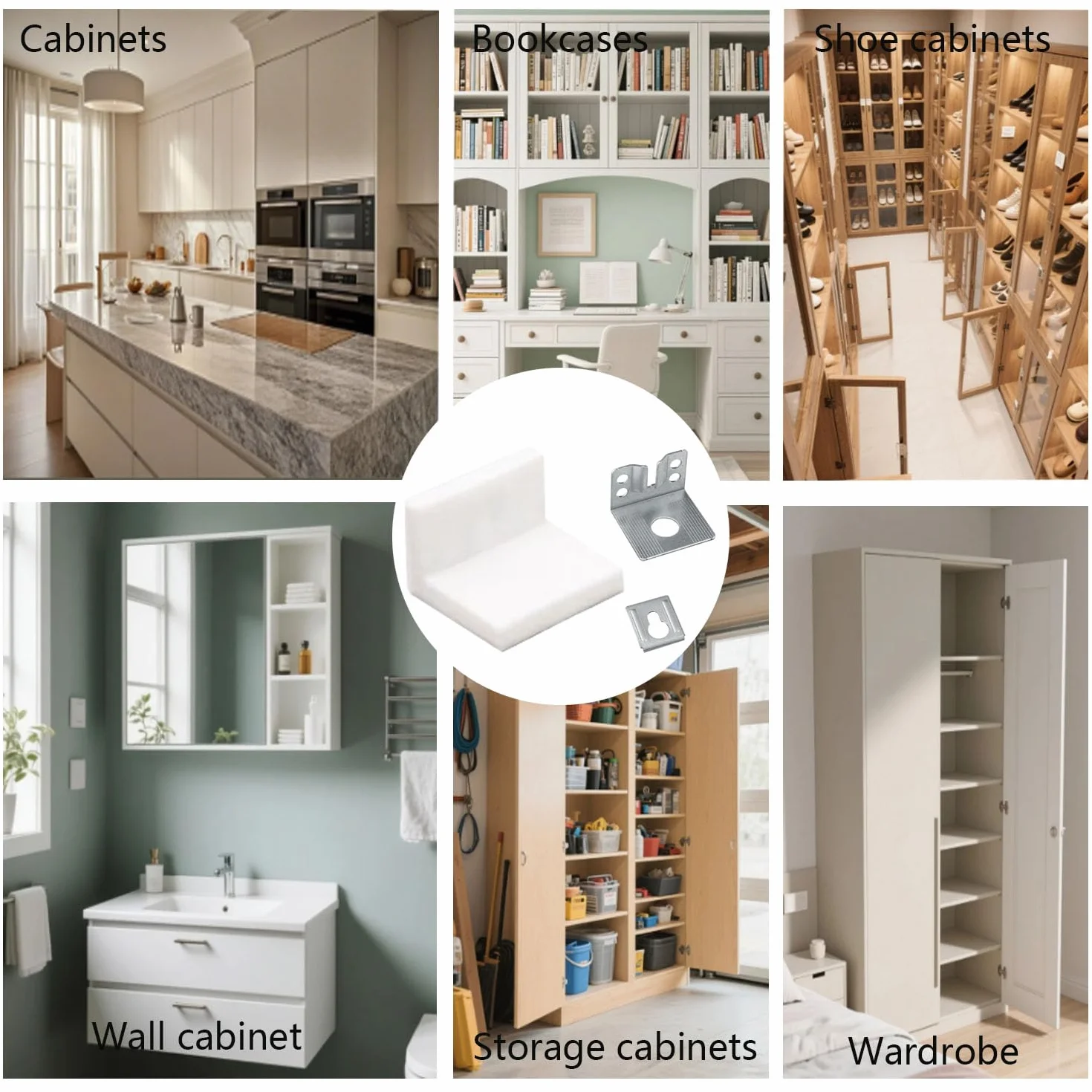 Staffe di Fissaggio per Superiore da Cucina 8 PCS Raccordo per Sospensione a Parete 5 x 4.6 x 3.5 cm Supporto per Armadi e Pensili Tappo di Copertura Attaccaglie per Pensili Adatto Armadi e Mobili