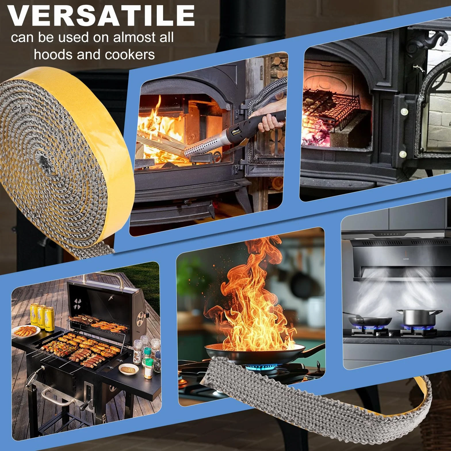 1 Pezzo Guarnizione Stufa a Legna 3 mm x 20 mm x 2.5 m, Alta Temperatura, Camino Guarnizione Fibra, Forno per Stufa, Caminetti, Porta del Forno