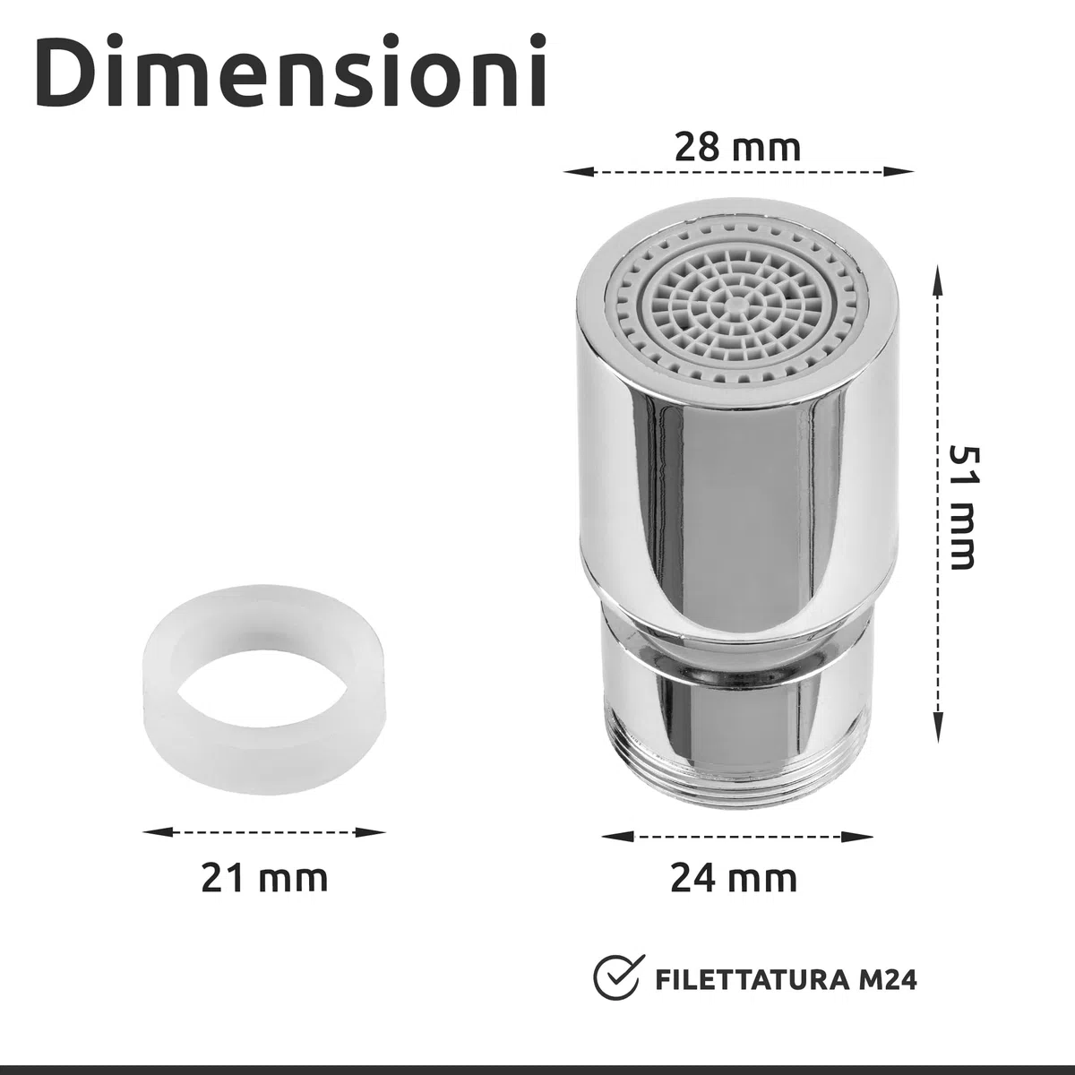 ECENCE Aeratore Rubinetto Cucina Può Girevole a 360° in cromo, Rompigetto Rubinetto Cucina, Adatto Rubinetti Lavandino M24 Aeratore per Cucina e Bagno