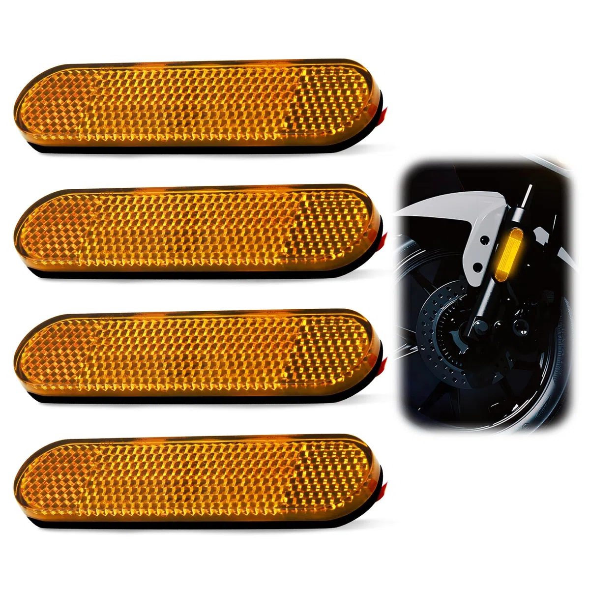 4PCS Moto Bicicletta E4 Catarifrangente Forcella Catadiottro Cat's Eye Posteriore Autoadesiva 100 x 24 x 8 mm Catarifrangente Rettangolare per Moto Scooter Dove Sono Richieste Avvertenze (Giallo)