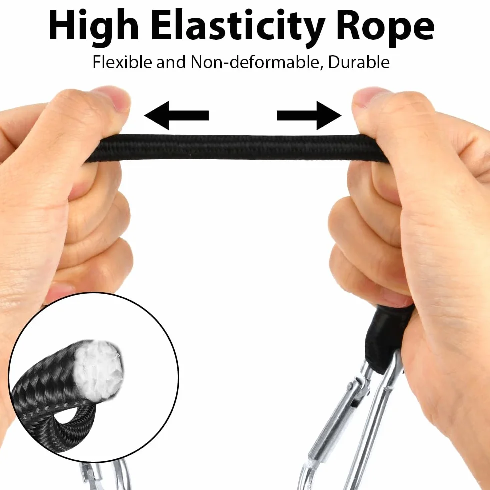 URAQT Corda elastica, 4 corde elastiche con moschettoni, tenditore elastico da 30 cm, trasporto in gomma elastica per valigie, ganci cinghia elastica per tendalini, teloni, campeggio, bagagli