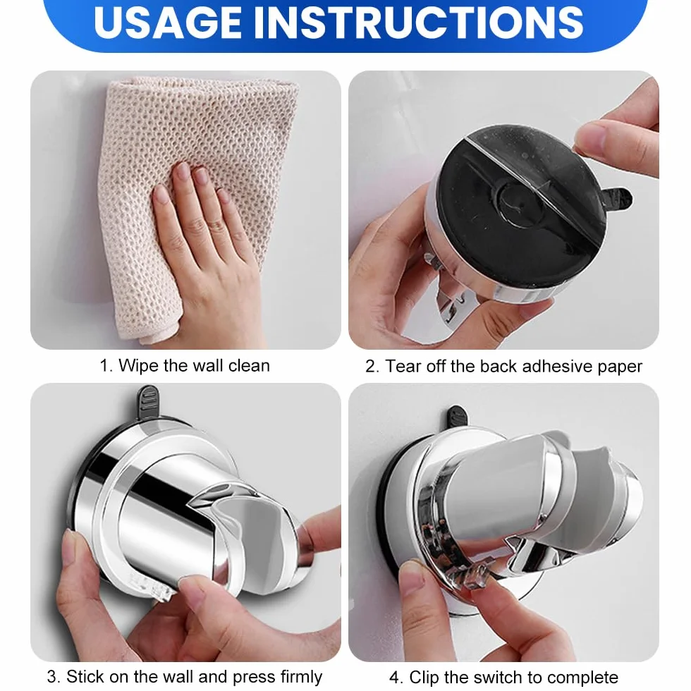 Supporto per Soffione Doccia con Ventosa,Supporto Doccino Senza Forare,Porta Doccino Muro Universale,Porta Soffione Doccia Regolabile,Shower Head Holder per Fissare e Regolare - Argento